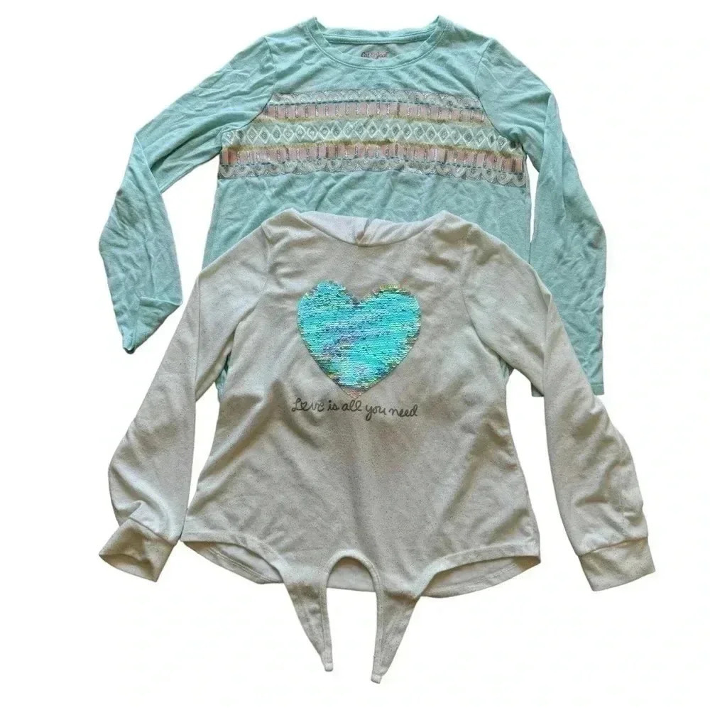 Cat &Jack Two Long Sleeves Girls Lightweight Soft Beachy Tops SZ 10/12 #2091